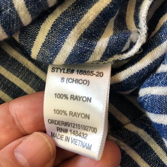 Becaal Blouse Shirt Women’s Sz Small White Blue Stripes Button Down Short Sleeve - Picture 5 of 8